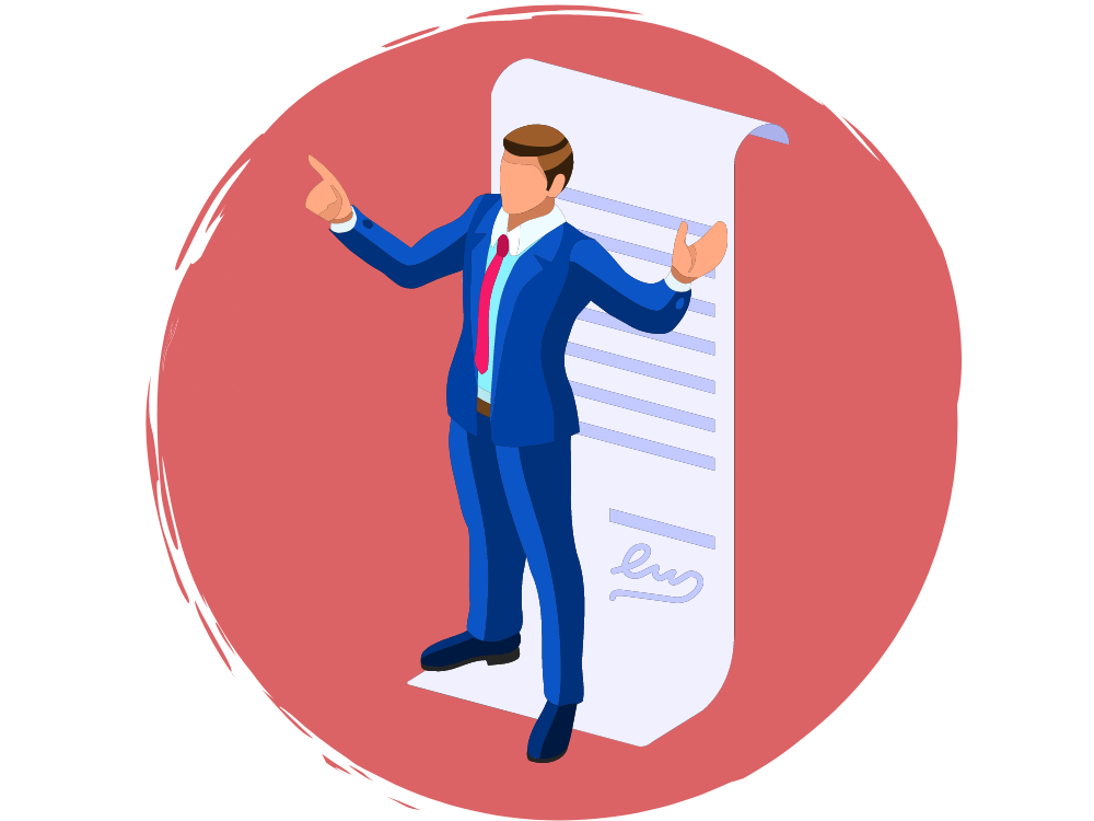 Man in suit standing in front of a speech written by a copywriter